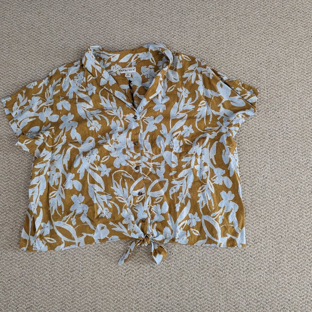 Ava & Viv 2x summer floral tie front blouse